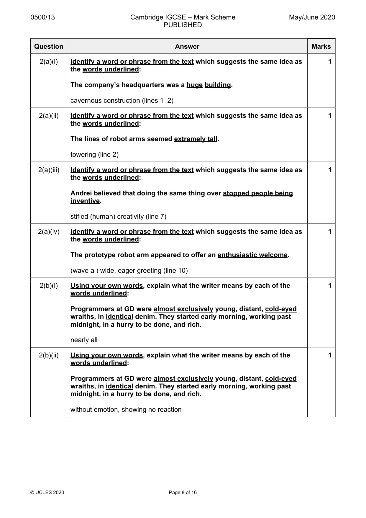 Mark scheme, page 8 of 16
