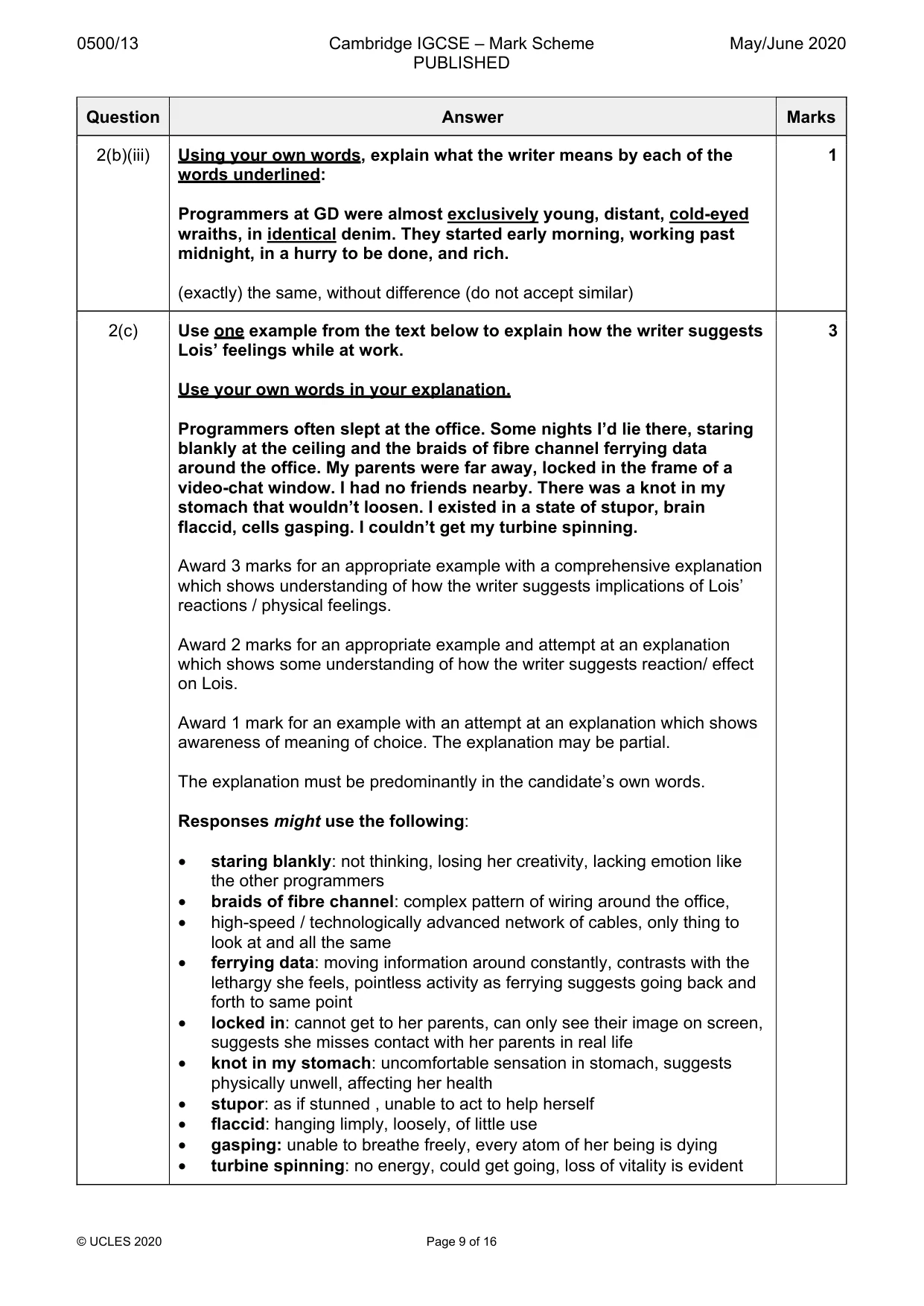 Mark scheme, page 9 of 16