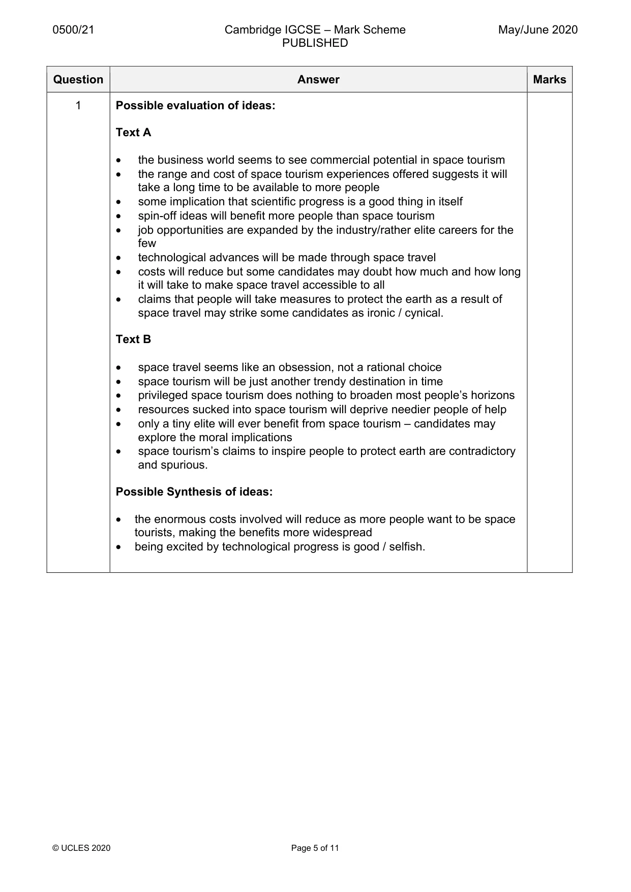 Mark scheme, page 5 of 11