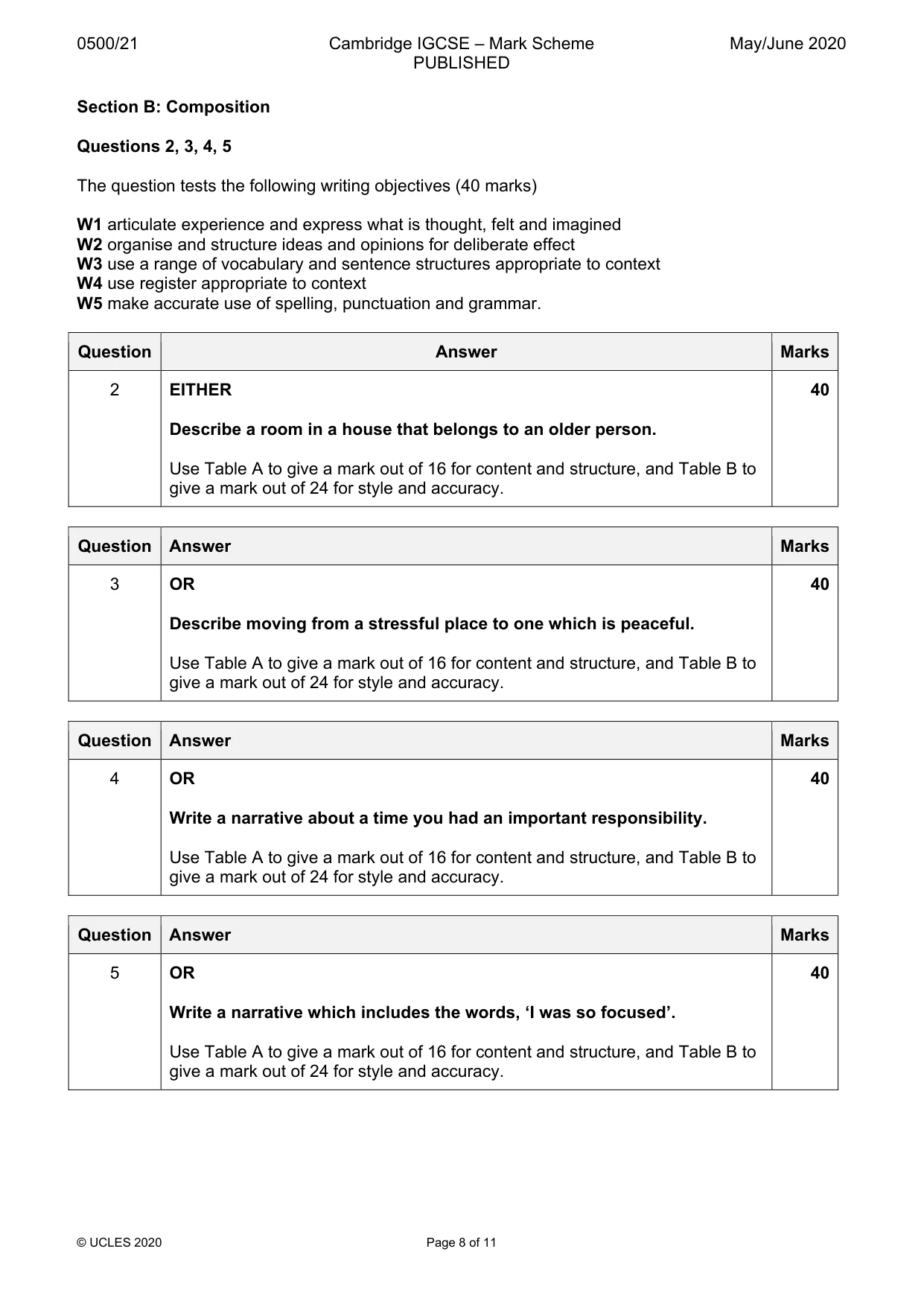 Mark scheme, page 8 of 11