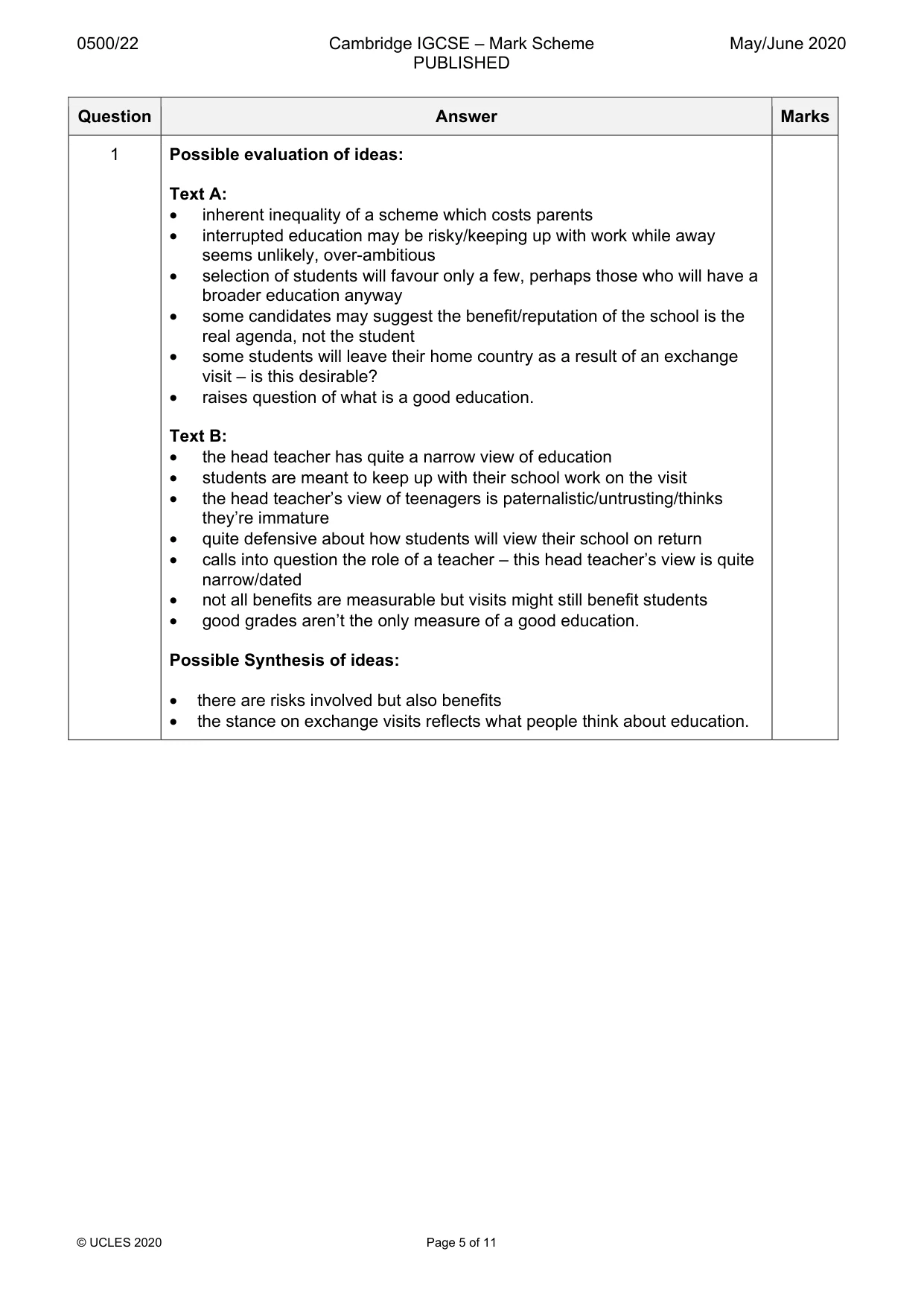 Mark scheme, page 5 of 11
