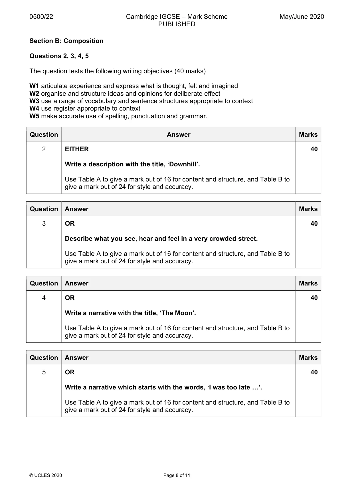 Mark scheme, page 8 of 11