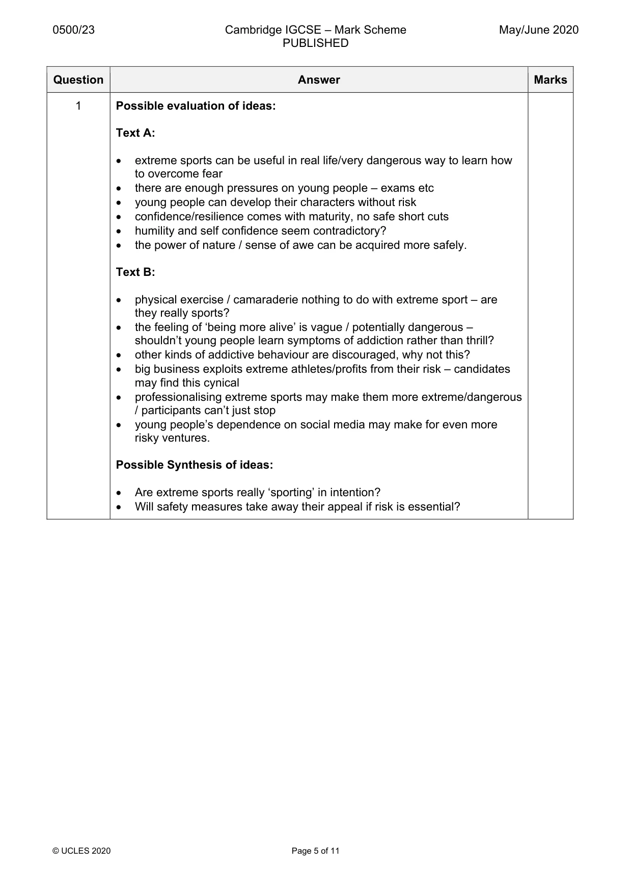 Mark scheme, page 5 of 11