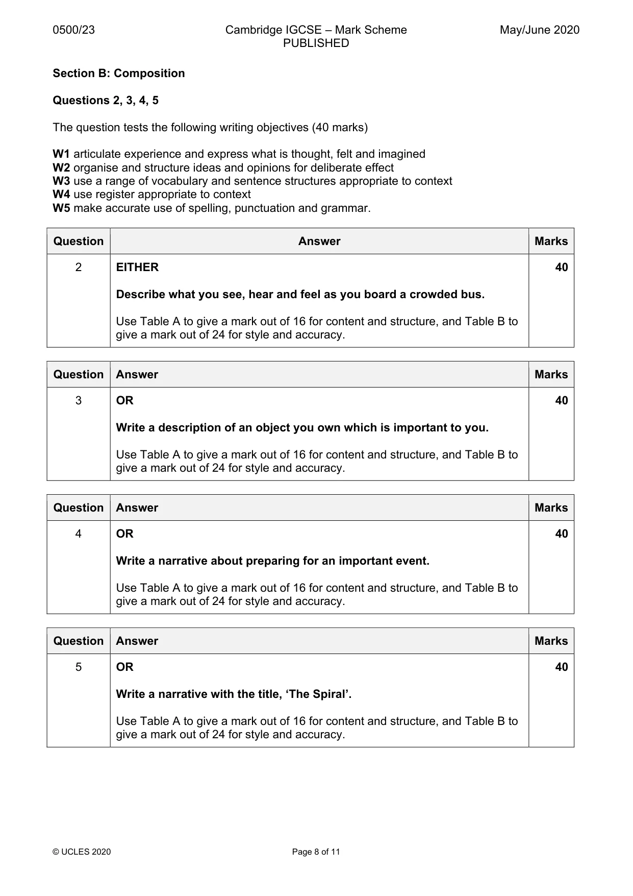 Mark scheme, page 8 of 11