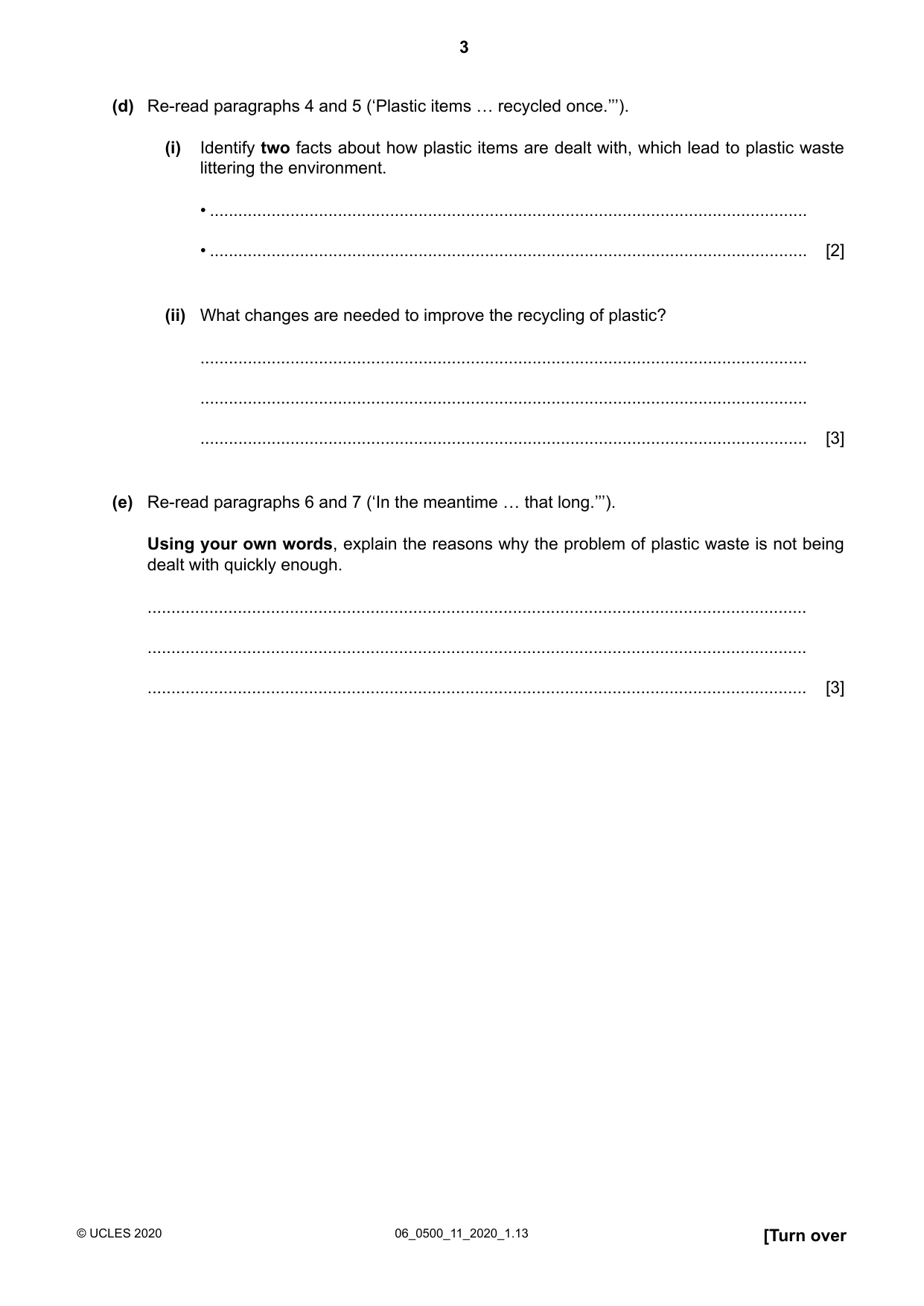 Cambridge IGCSE English - First Language 0500 2020 May/June Paper 1 · Variant 1 question paper, page 3 of 16