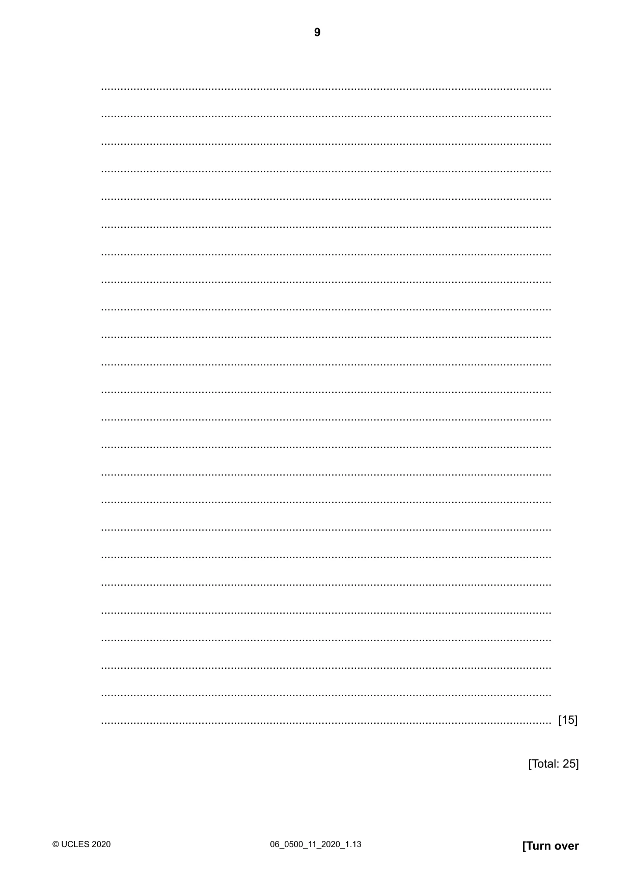 Cambridge IGCSE English - First Language 0500 2020 May/June Paper 1 · Variant 1 question paper, page 9 of 16