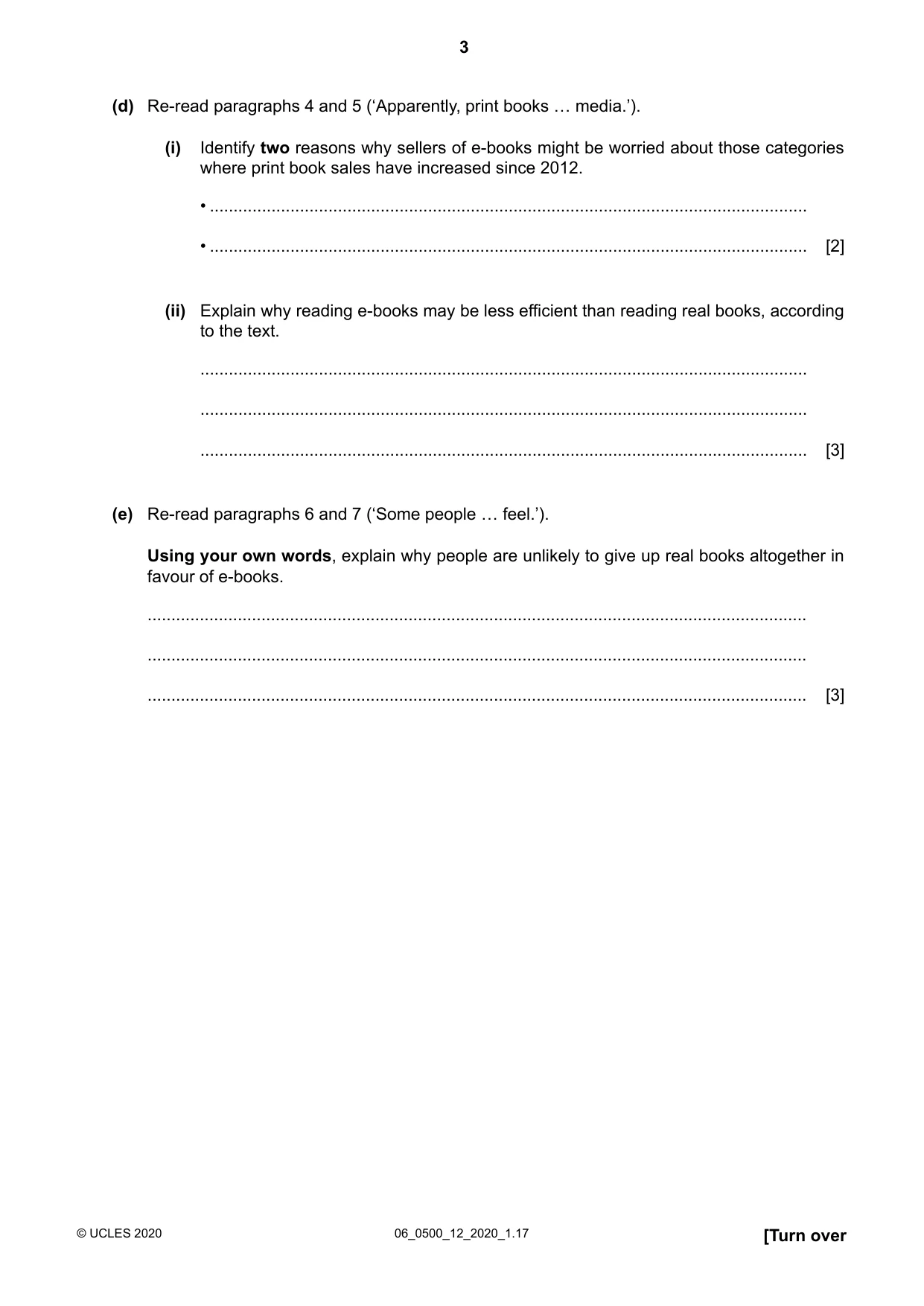 Cambridge IGCSE English - First Language 0500 2020 May/June Paper 1 · Variant 2 question paper, page 3 of 16