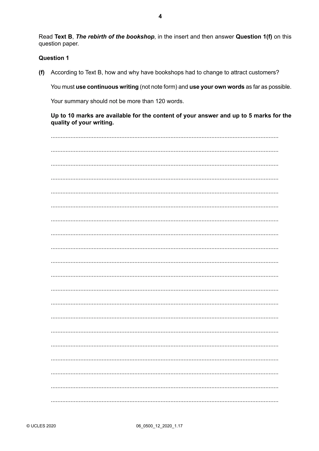 Cambridge IGCSE English - First Language 0500 2020 May/June Paper 1 · Variant 2 question paper, page 4 of 16