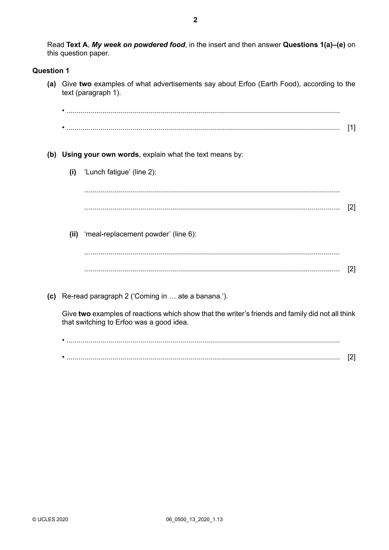 Cambridge IGCSE English - First Language 0500 2020 May/June Paper 1 · Variant 3 question paper, page 2 of 16