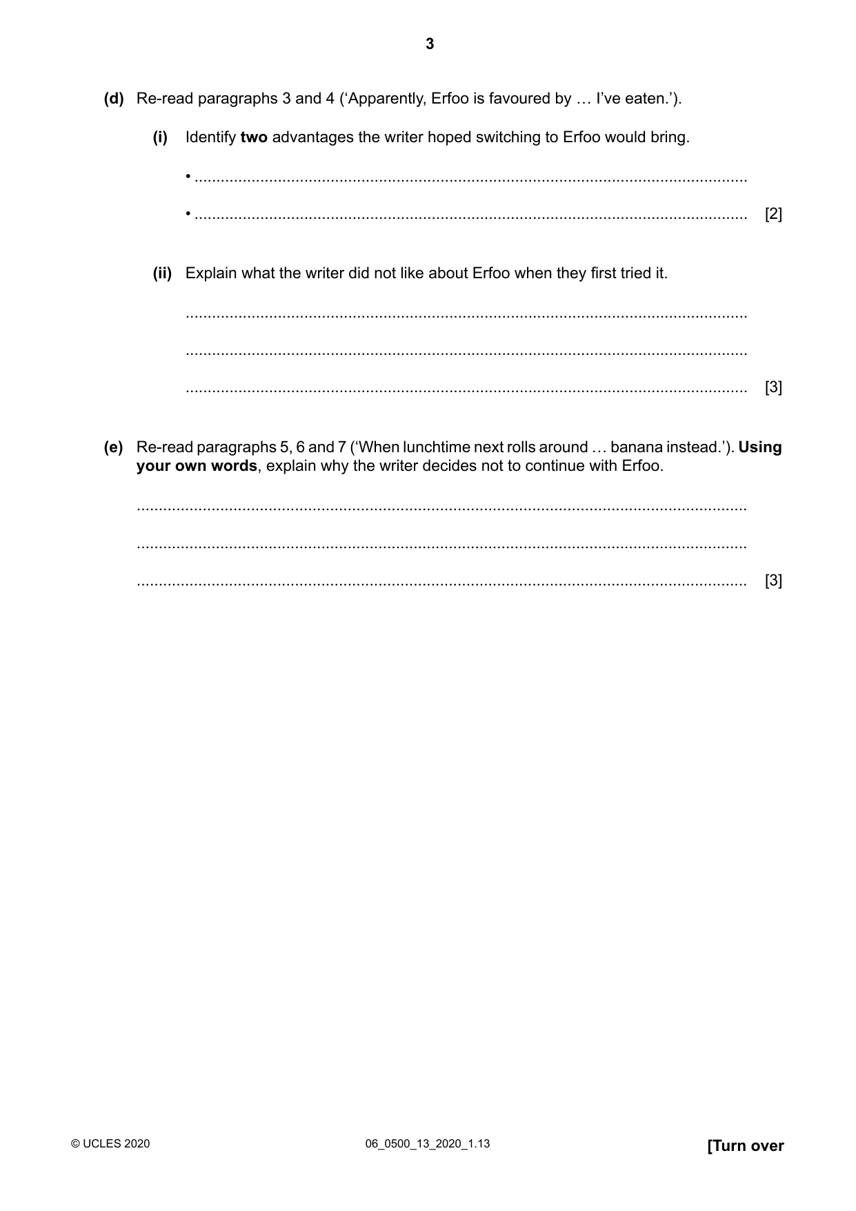 Cambridge IGCSE English - First Language 0500 2020 May/June Paper 1 · Variant 3 question paper, page 3 of 16