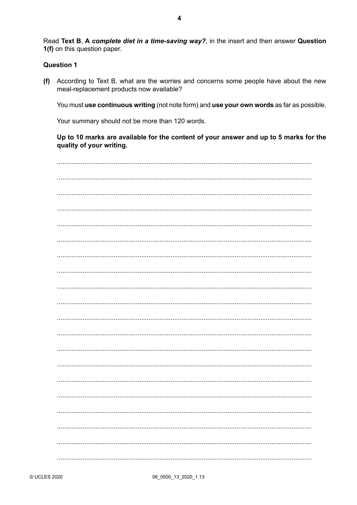 Cambridge IGCSE English - First Language 0500 2020 May/June Paper 1 · Variant 3 question paper, page 4 of 16