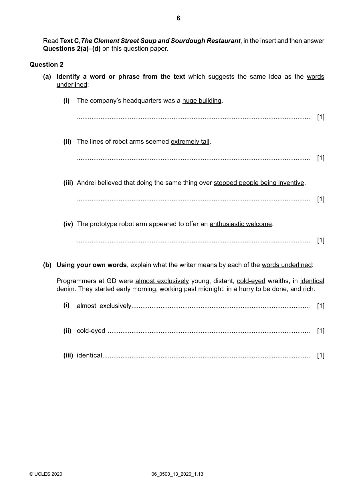Cambridge IGCSE English - First Language 0500 2020 May/June Paper 1 · Variant 3 question paper, page 6 of 16