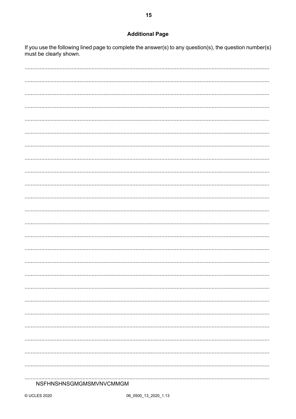 Cambridge IGCSE English - First Language 0500 2020 May/June Paper 1 · Variant 3 question paper, page 15 of 16