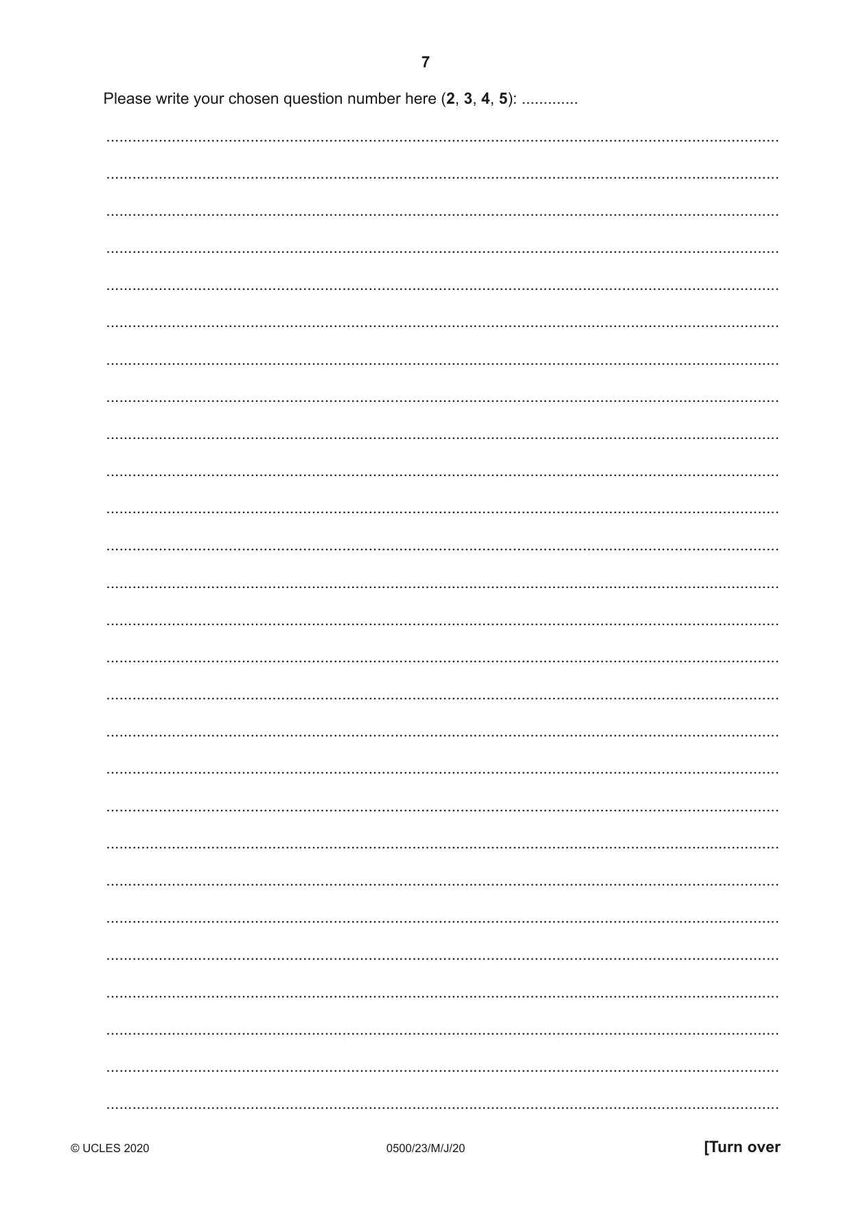 Cambridge IGCSE English - First Language 0500 2020 May/June Paper 2 · Variant 3 question paper, page 7 of 12