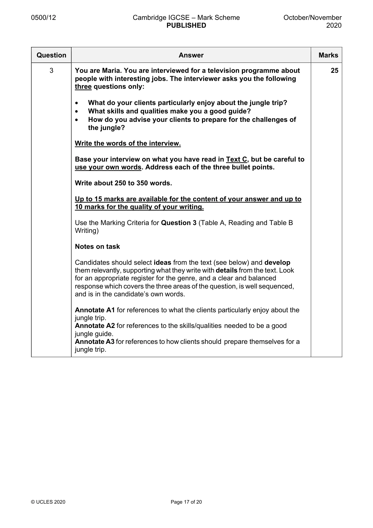 Mark scheme, page 17 of 20