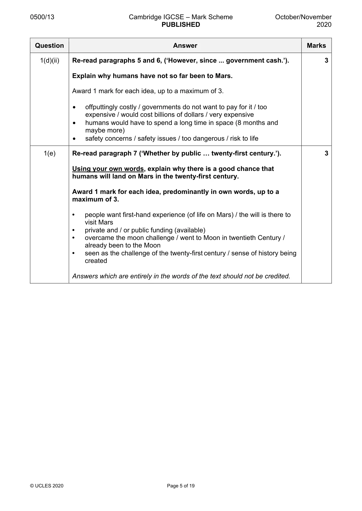 Mark scheme, page 5 of 19