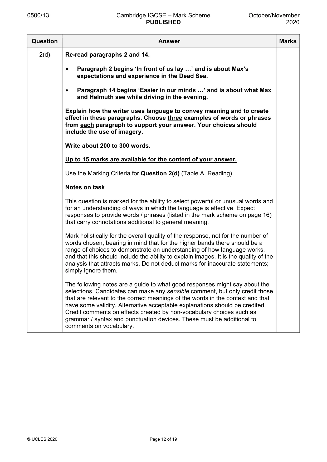 Mark scheme, page 12 of 19