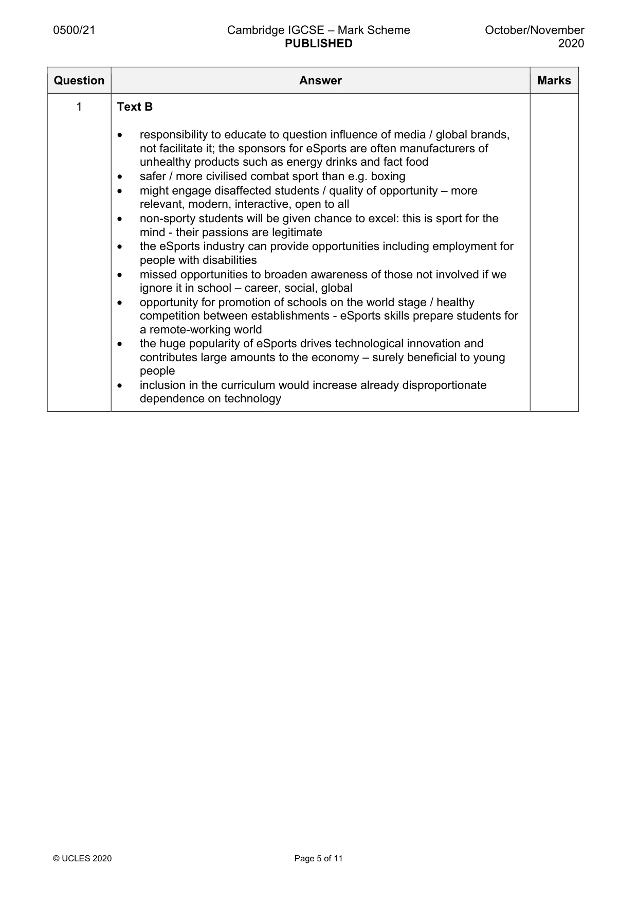 Mark scheme, page 5 of 11