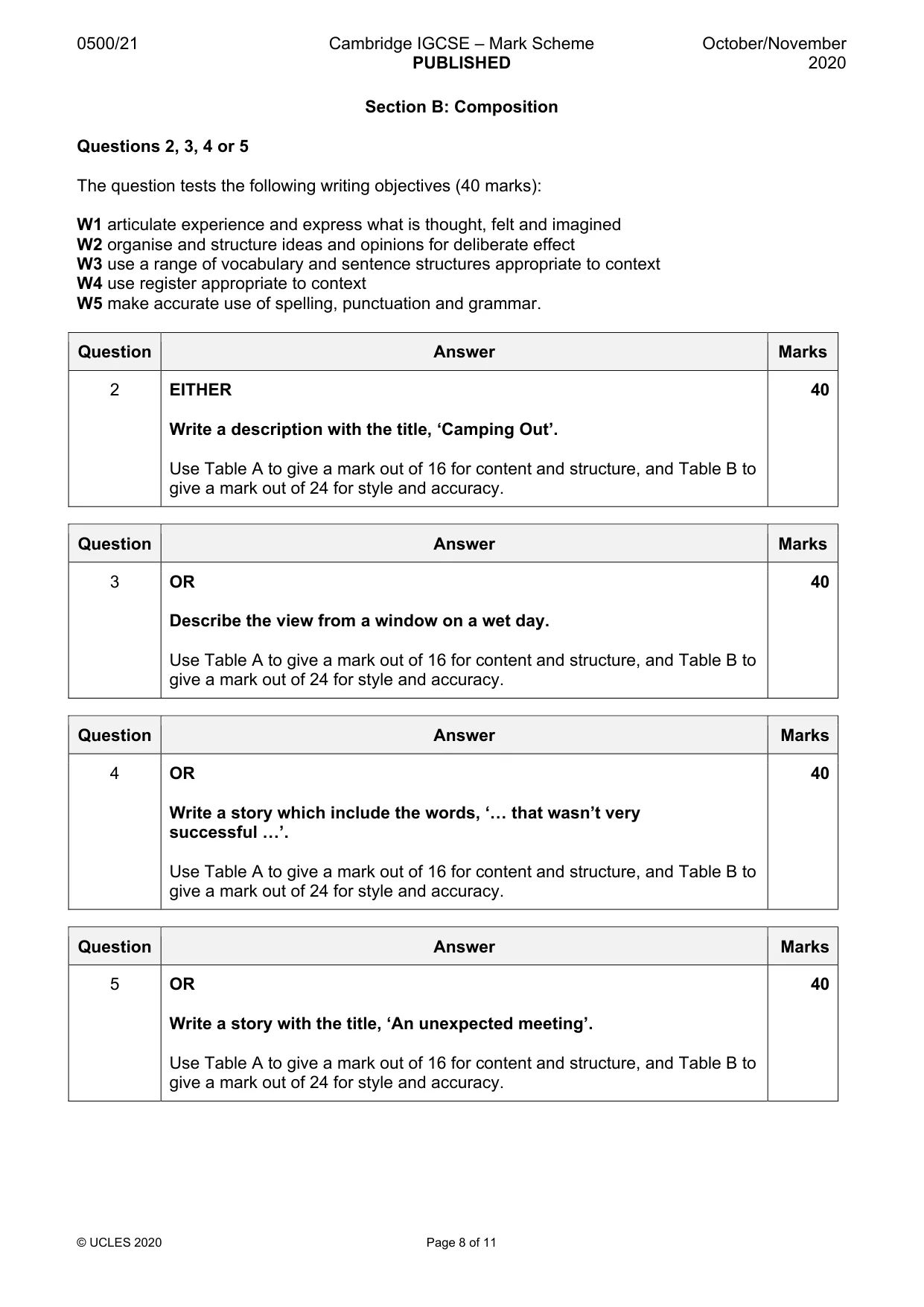 Mark scheme, page 8 of 11