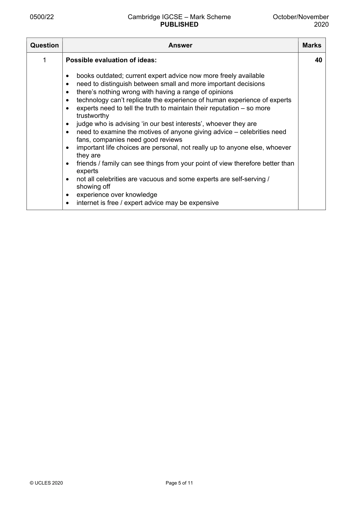 Mark scheme, page 5 of 11
