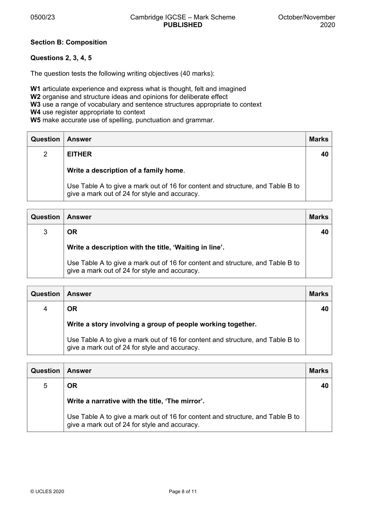 Mark scheme, page 8 of 11