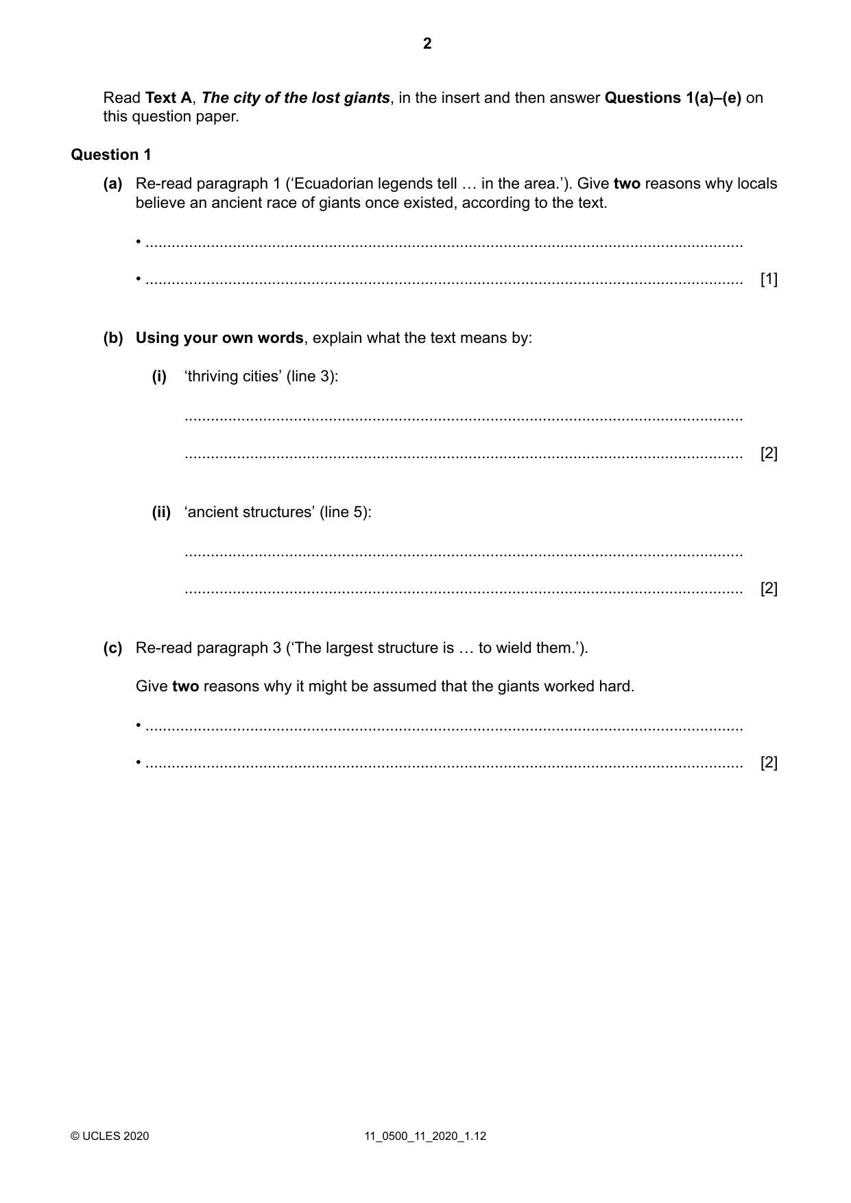 Cambridge IGCSE English - First Language 0500 2020 Oct/Nov Paper 1 · Variant 1 question paper, page 2 of 16