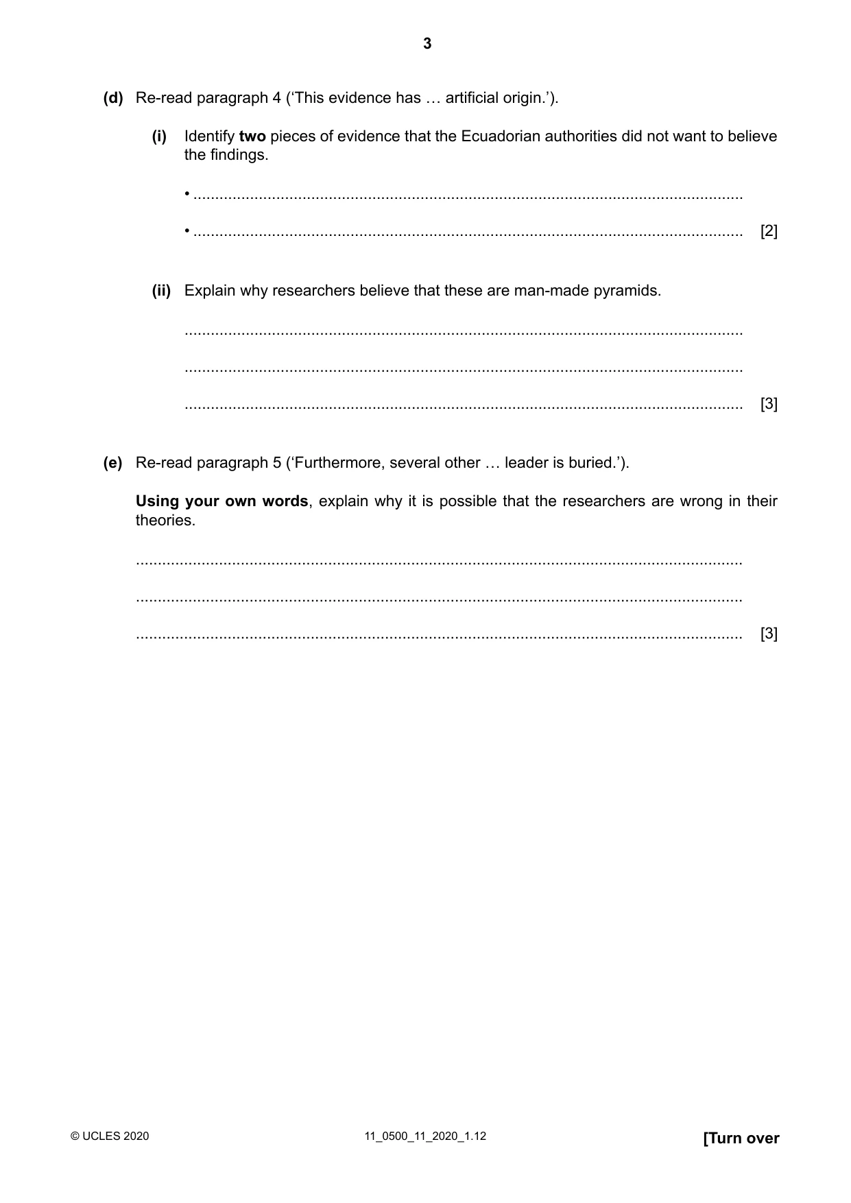 Cambridge IGCSE English - First Language 0500 2020 Oct/Nov Paper 1 · Variant 1 question paper, page 3 of 16