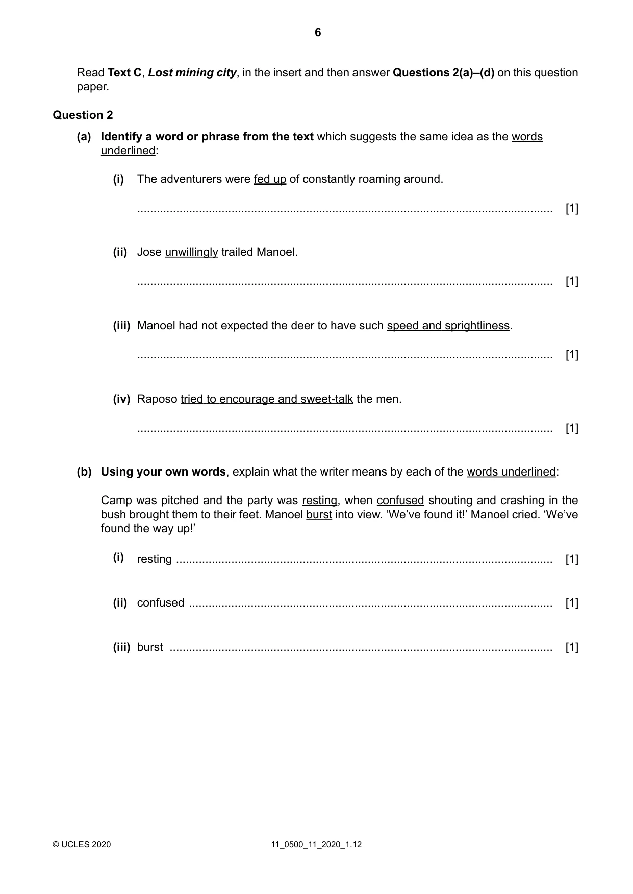Cambridge IGCSE English - First Language 0500 2020 Oct/Nov Paper 1 · Variant 1 question paper, page 6 of 16