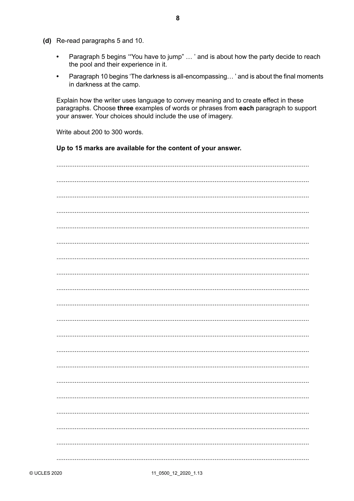 Cambridge IGCSE English - First Language 0500 2020 Oct/Nov Paper 1 · Variant 2 question paper, page 8 of 16