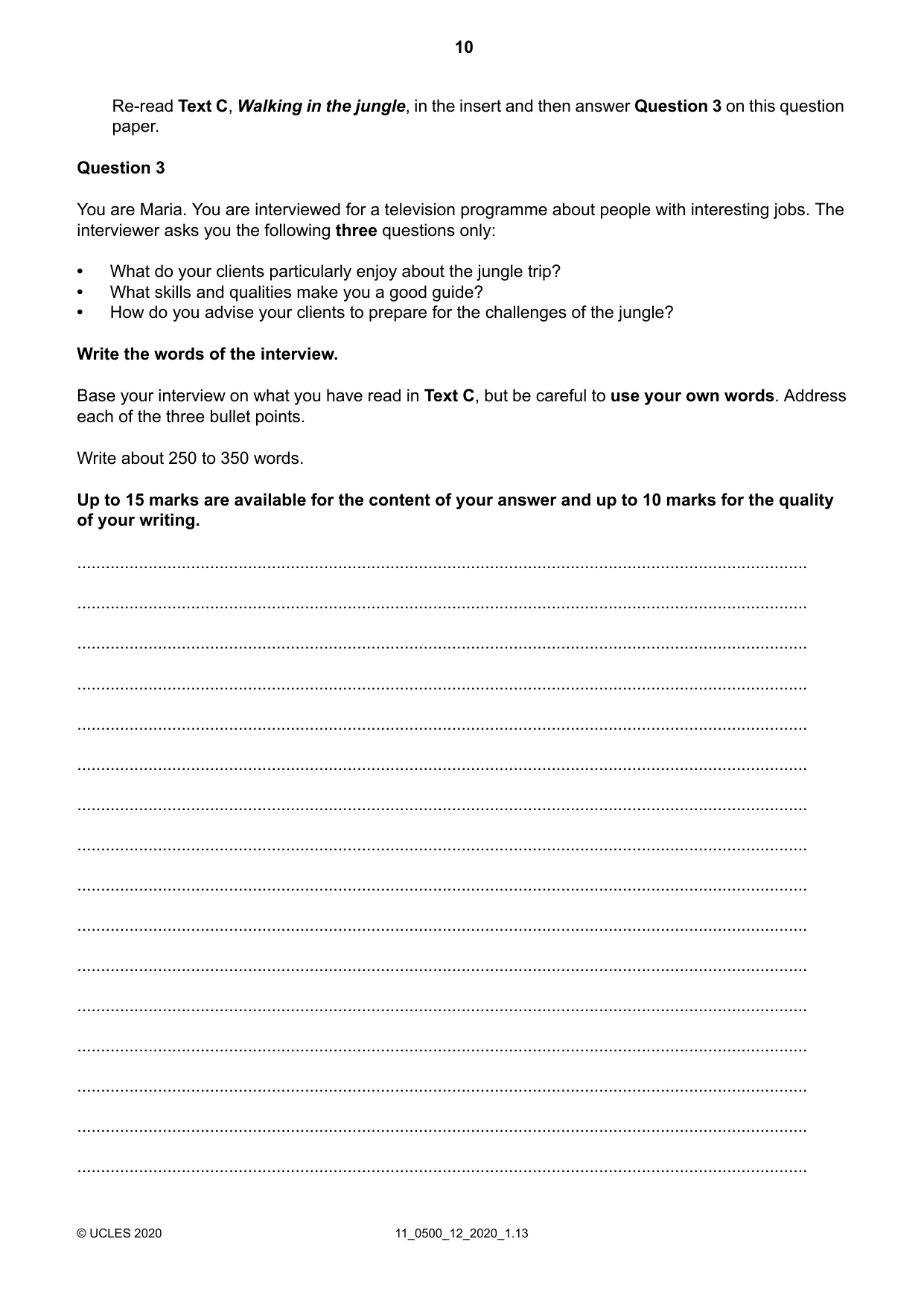 Cambridge IGCSE English - First Language 0500 2020 Oct/Nov Paper 1 · Variant 2 question paper, page 10 of 16