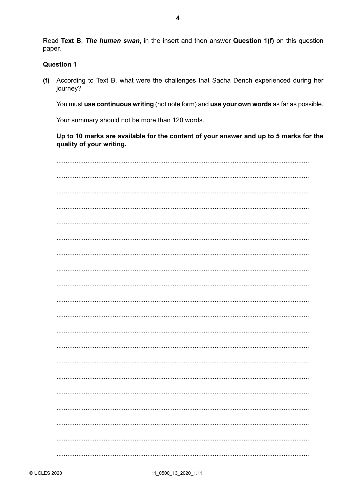 Cambridge IGCSE English - First Language 0500 2020 Oct/Nov Paper 1 · Variant 3 question paper, page 4 of 16