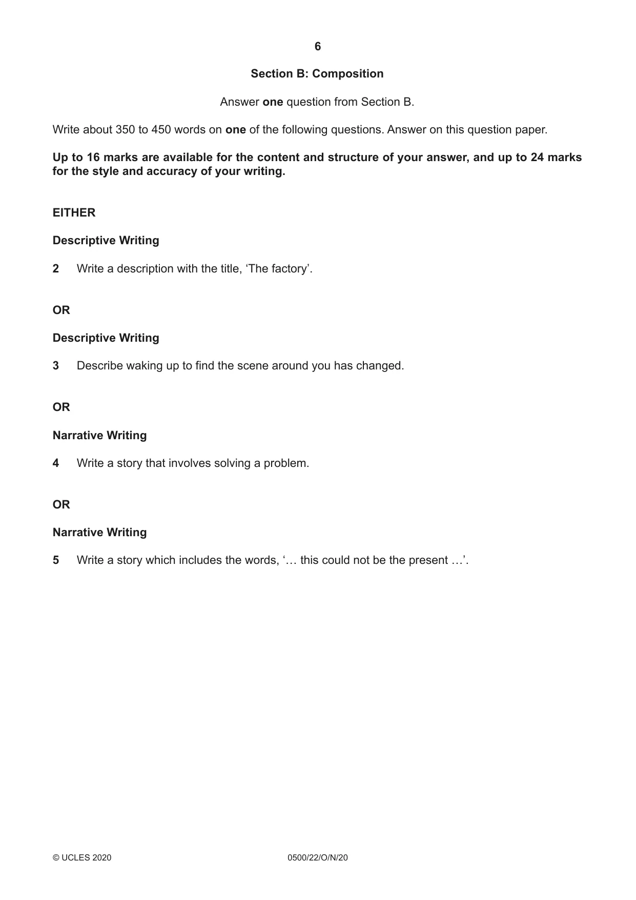 Cambridge IGCSE English - First Language 0500 2020 Oct/Nov Paper 2 · Variant 2 question paper, page 6 of 12