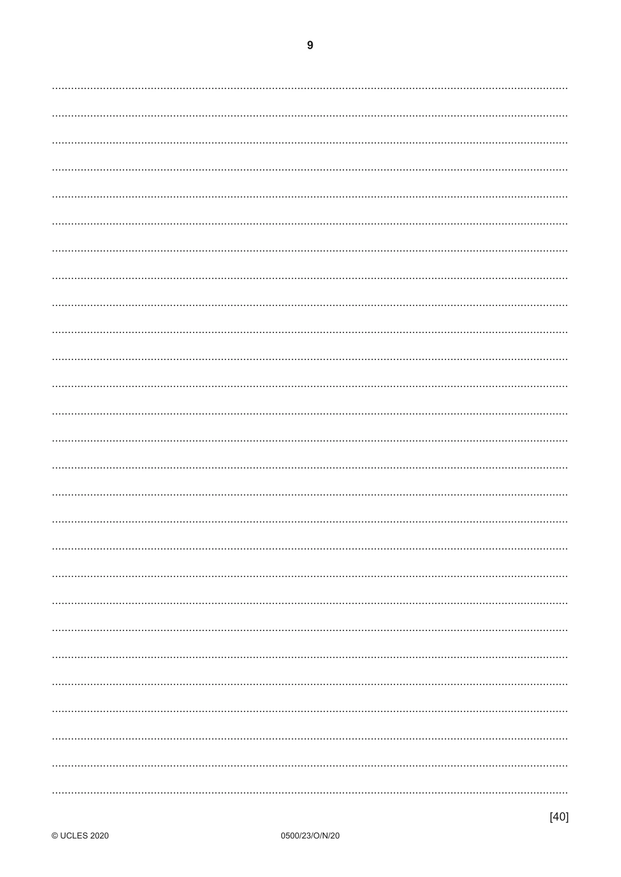 Cambridge IGCSE English - First Language 0500 2020 Oct/Nov Paper 2 · Variant 3 question paper, page 9 of 12