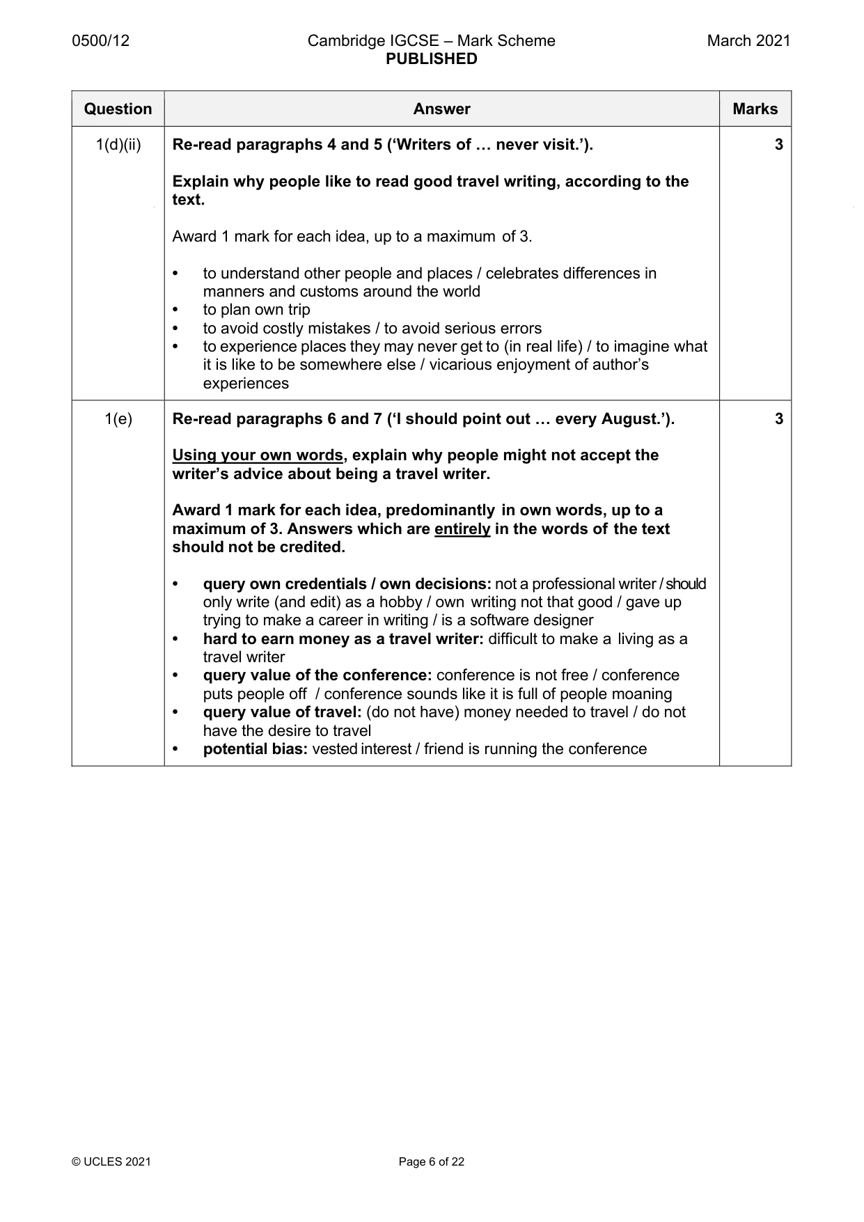 Mark scheme, page 6 of 22