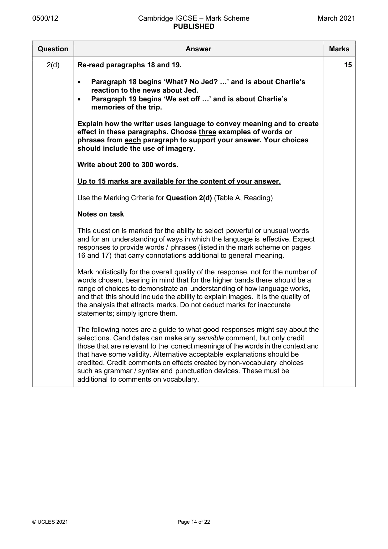 Mark scheme, page 14 of 22