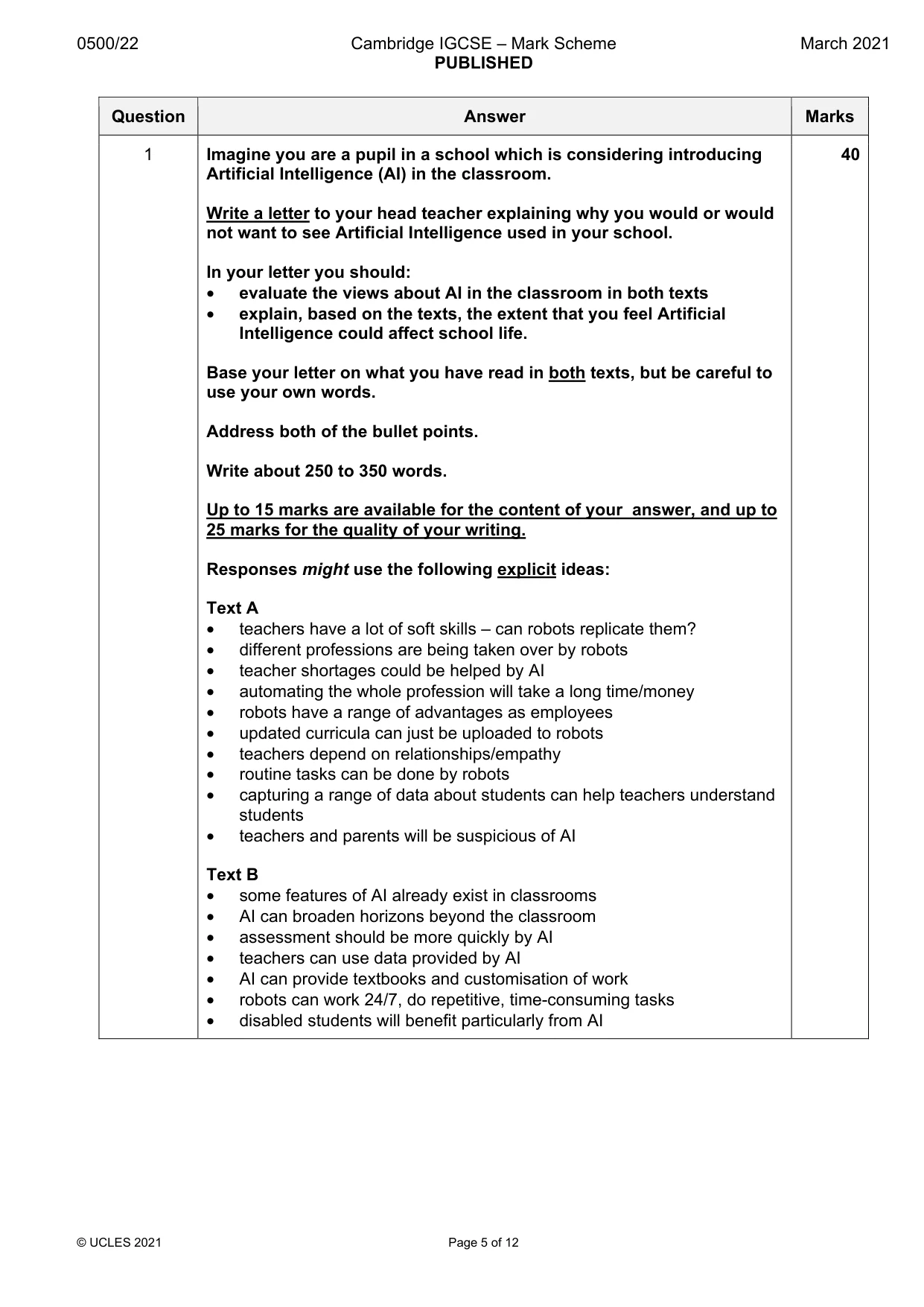 Mark scheme, page 5 of 12