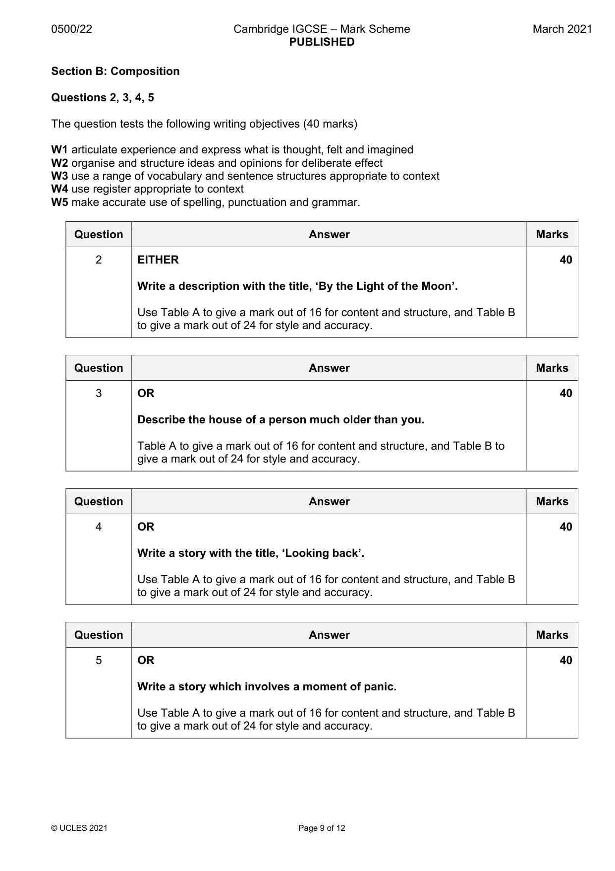 Mark scheme, page 9 of 12