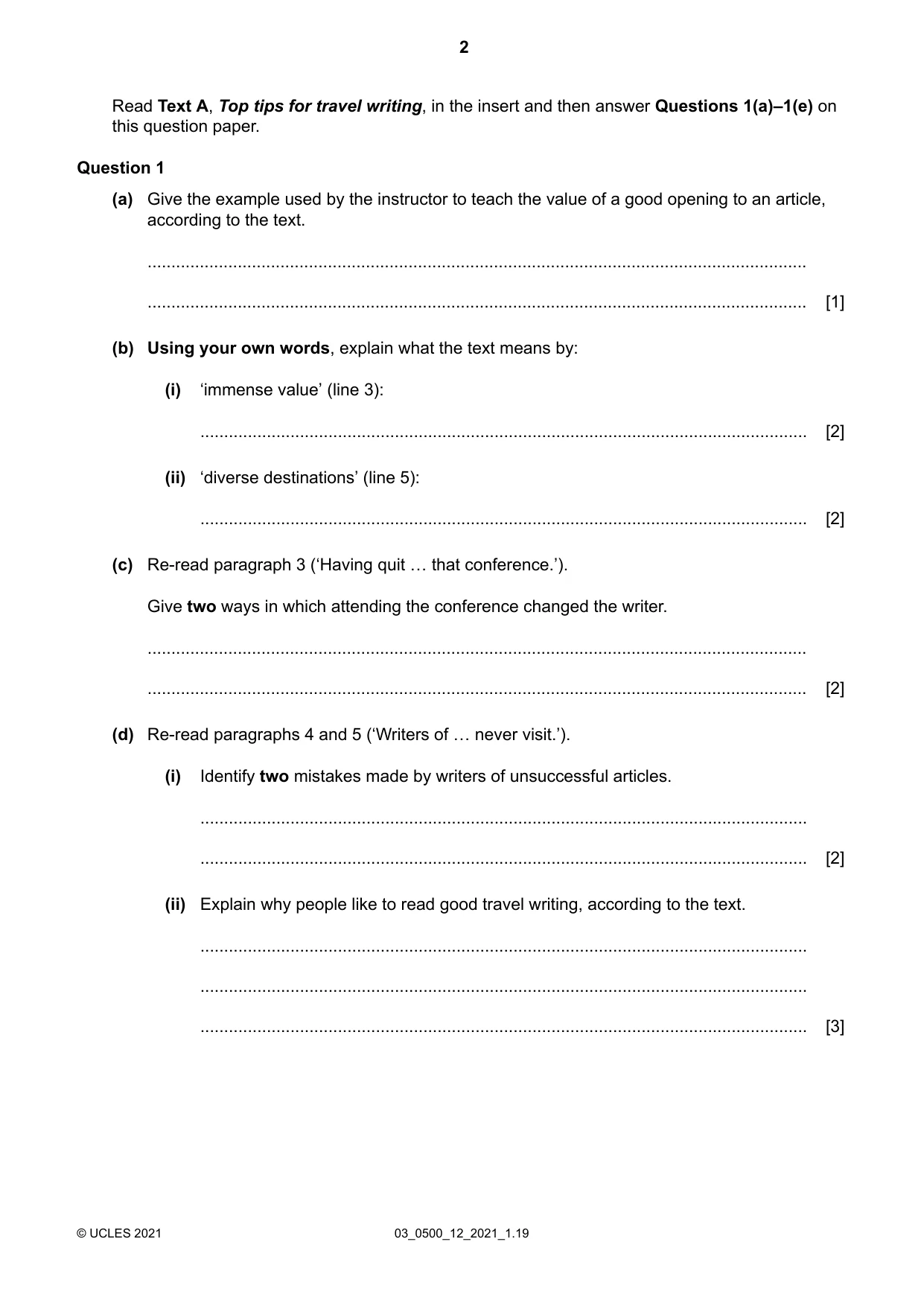 Cambridge IGCSE English - First Language 0500 2021 Feb/March Paper 1 · Variant 2 question paper, page 2 of 16