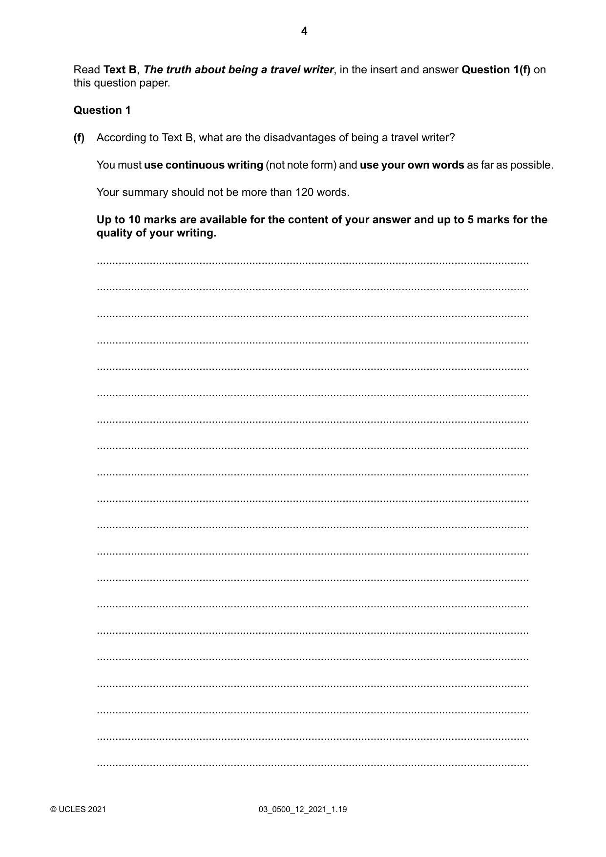 Cambridge IGCSE English - First Language 0500 2021 Feb/March Paper 1 · Variant 2 question paper, page 4 of 16