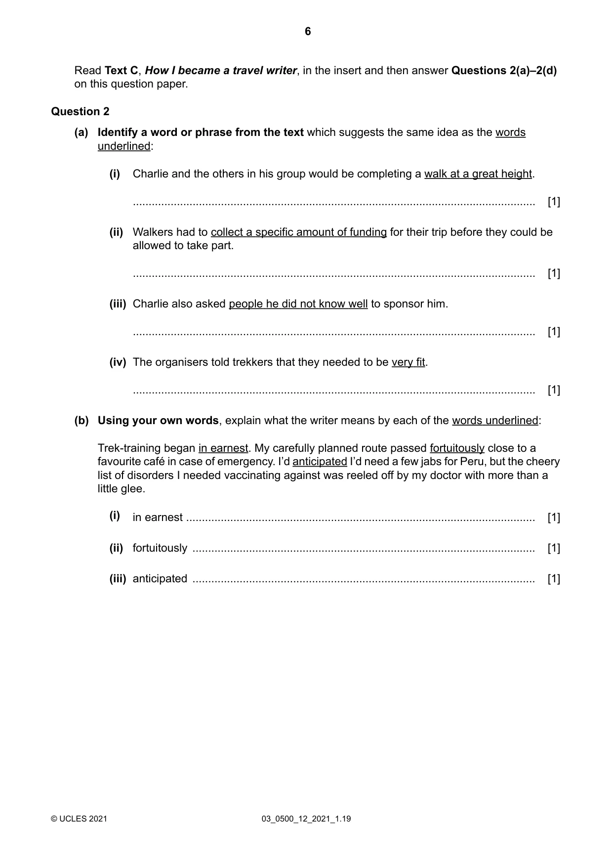 Cambridge IGCSE English - First Language 0500 2021 Feb/March Paper 1 · Variant 2 question paper, page 6 of 16