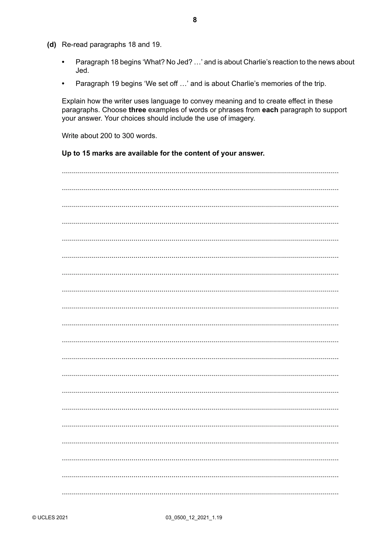 Cambridge IGCSE English - First Language 0500 2021 Feb/March Paper 1 · Variant 2 question paper, page 8 of 16