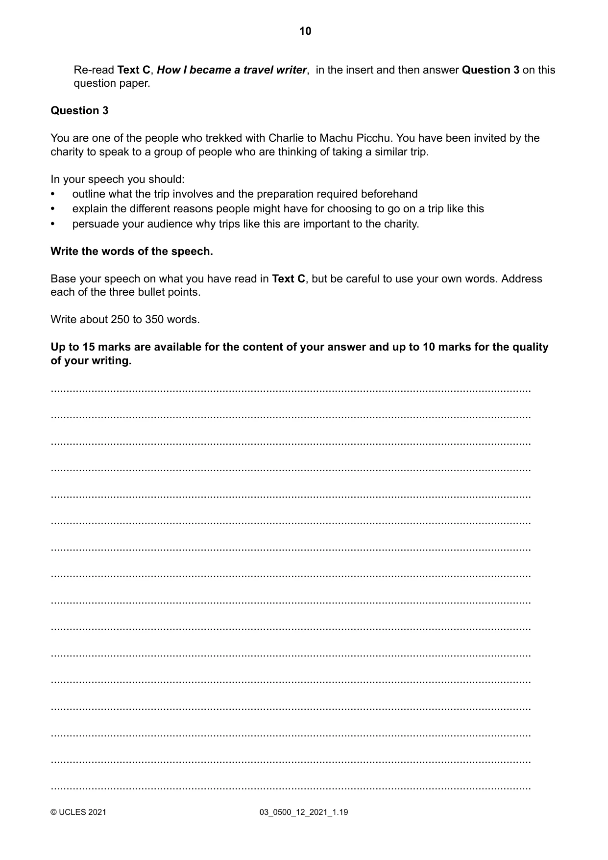 Cambridge IGCSE English - First Language 0500 2021 Feb/March Paper 1 · Variant 2 question paper, page 10 of 16