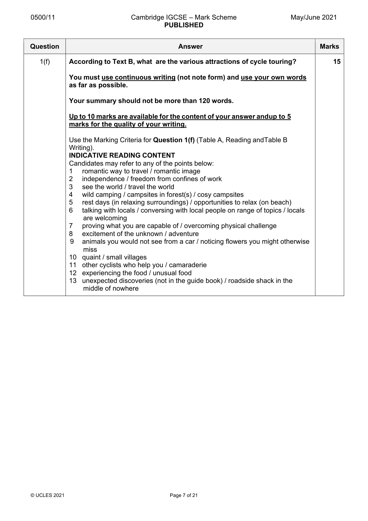 Mark scheme, page 7 of 21