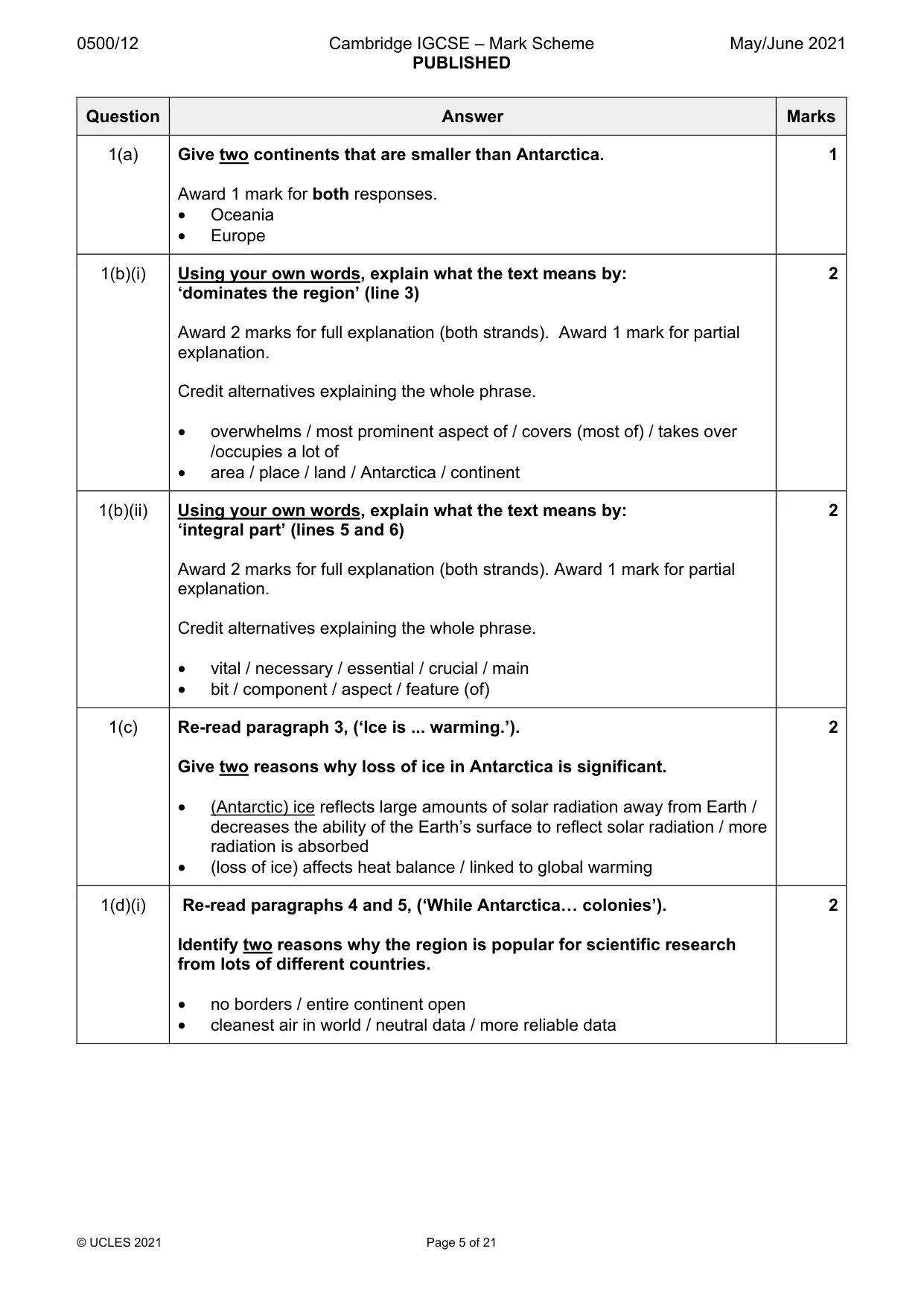 Mark scheme, page 5 of 21