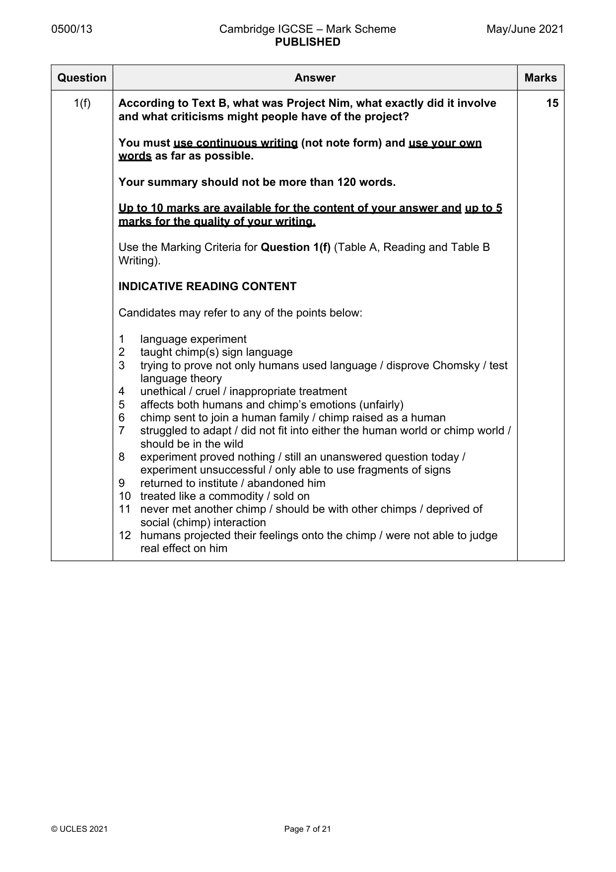 Mark scheme, page 7 of 21