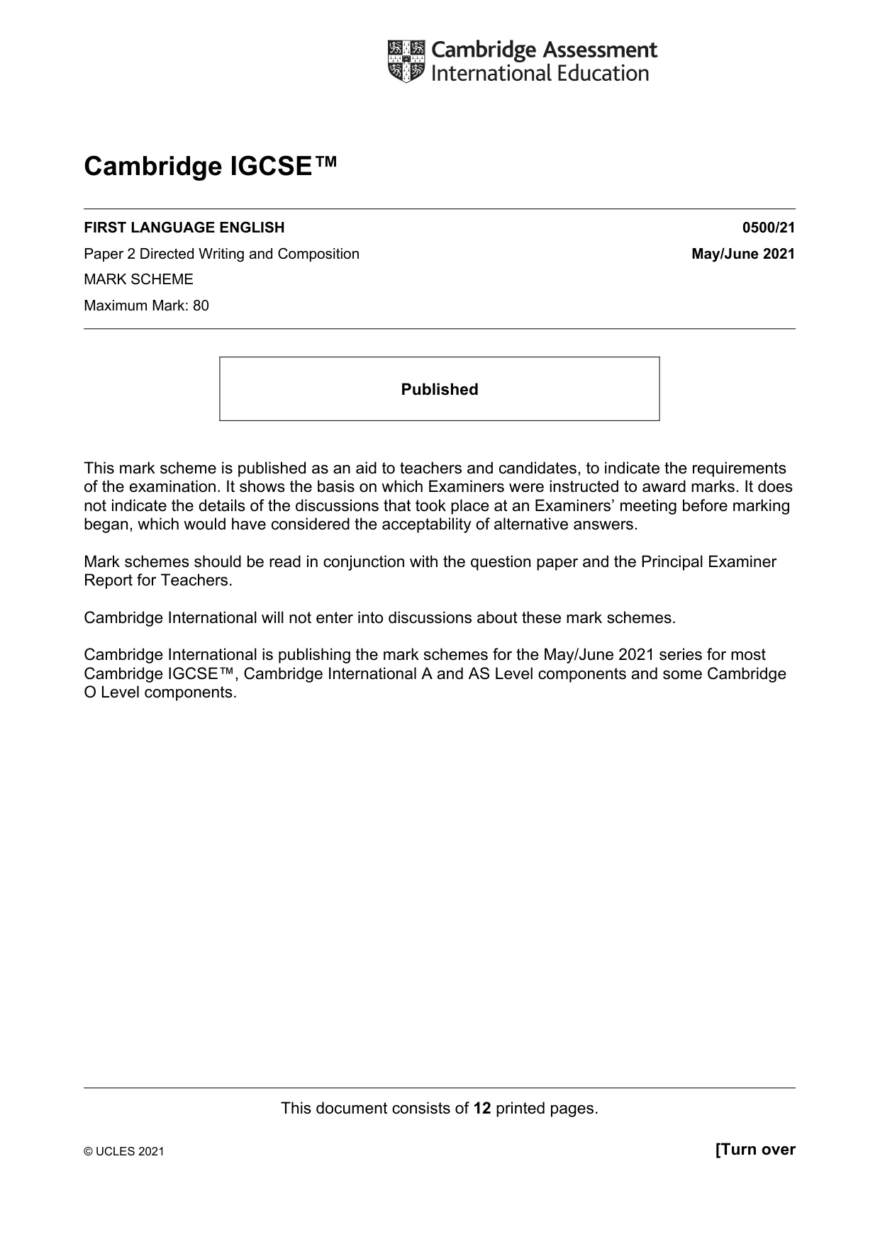 Mark scheme, page 1 of 12