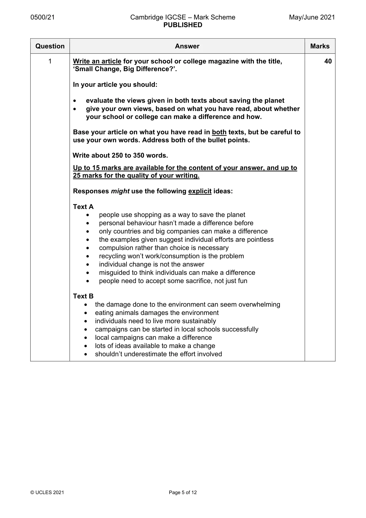 Mark scheme, page 5 of 12