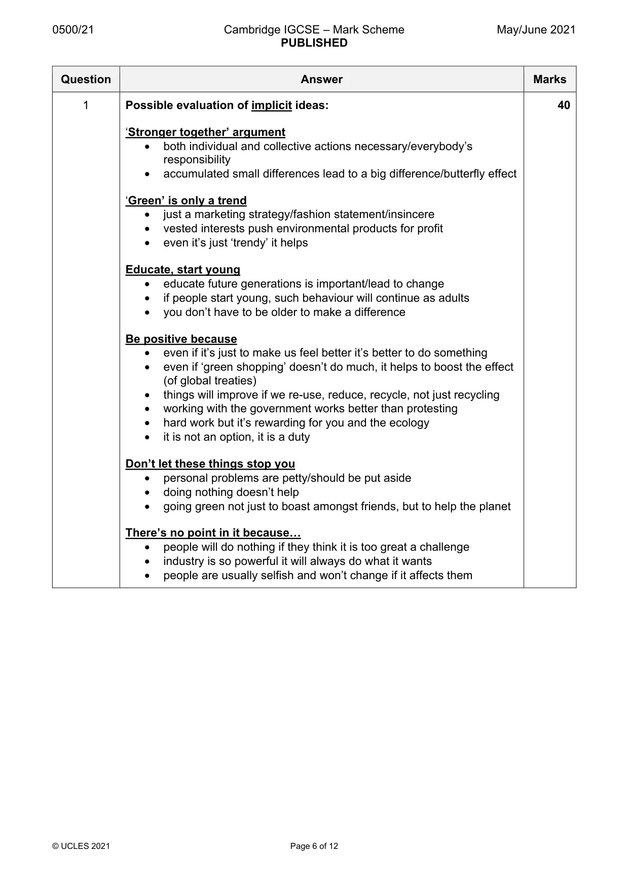 Mark scheme, page 6 of 12
