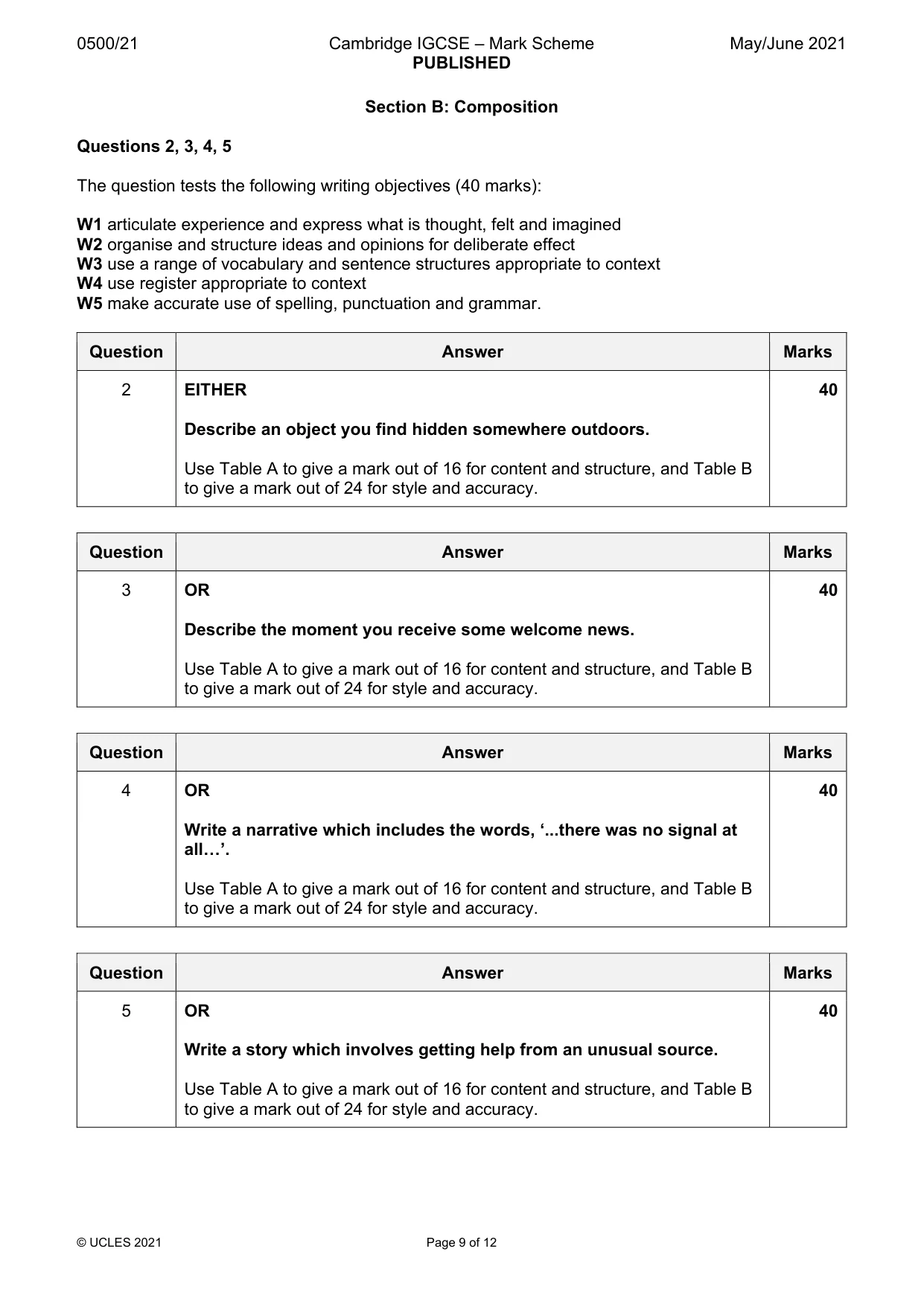 Mark scheme, page 9 of 12