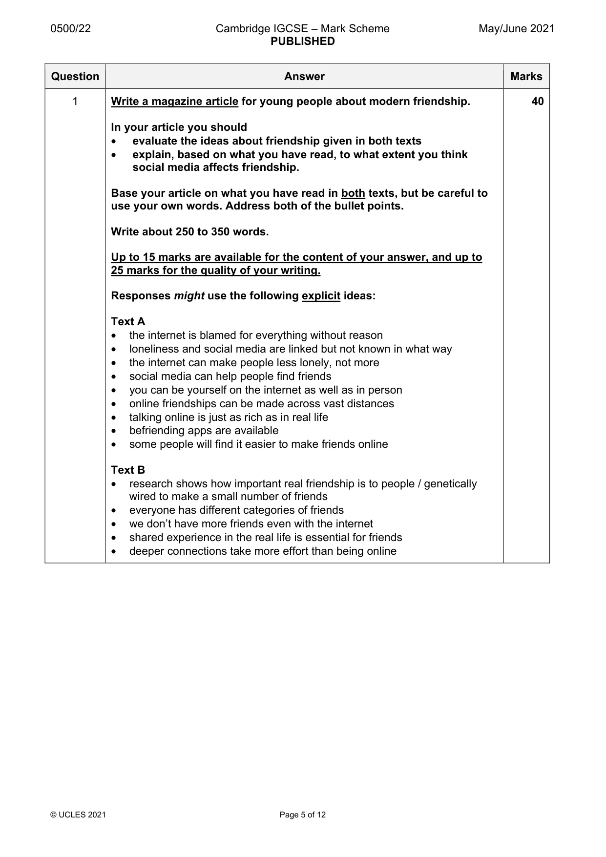Mark scheme, page 5 of 12